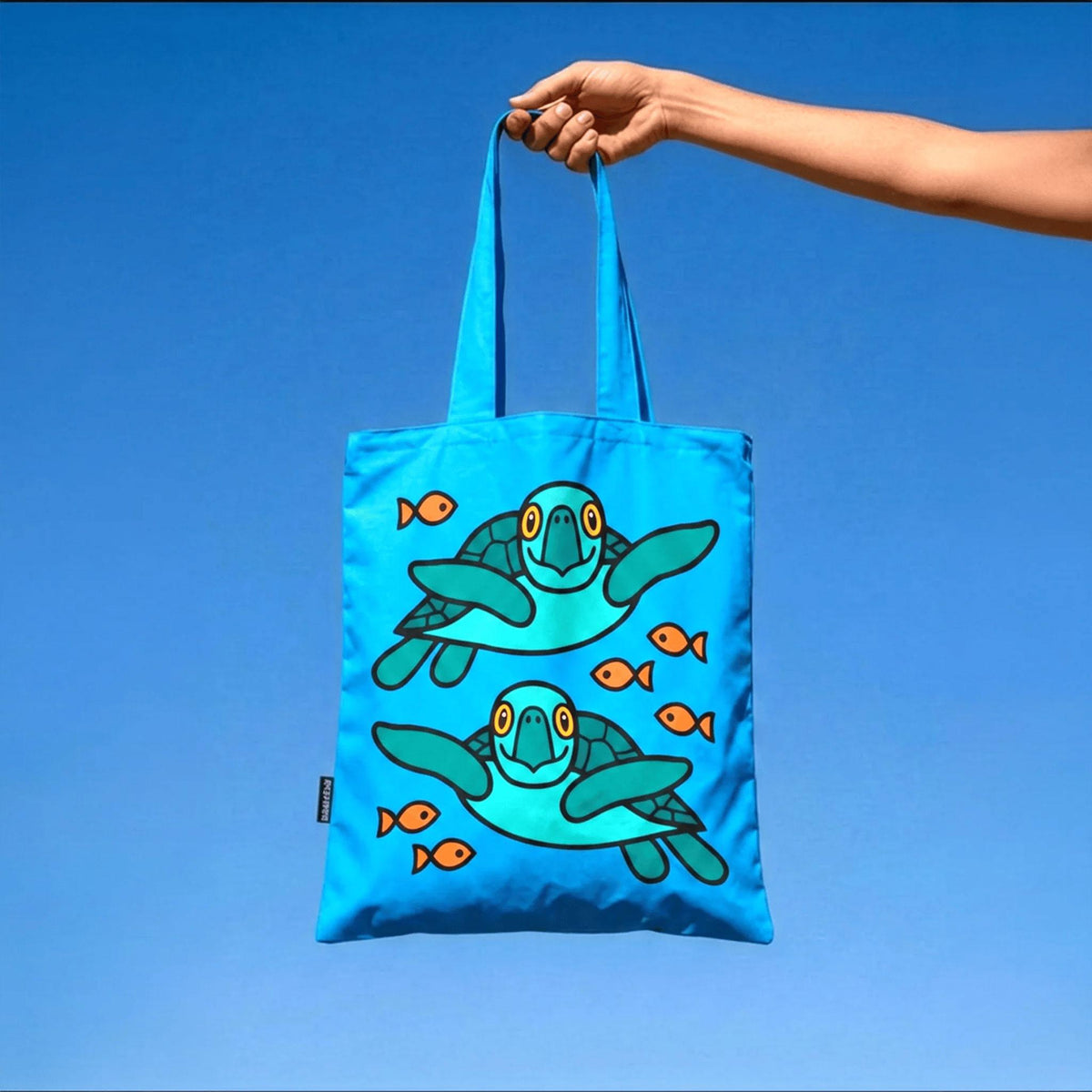 Bo Bendixen Schildkröte Tasche 40 x 44,5 cm - türkis Einkaufstasche mit Beutel aus recyceltem PET