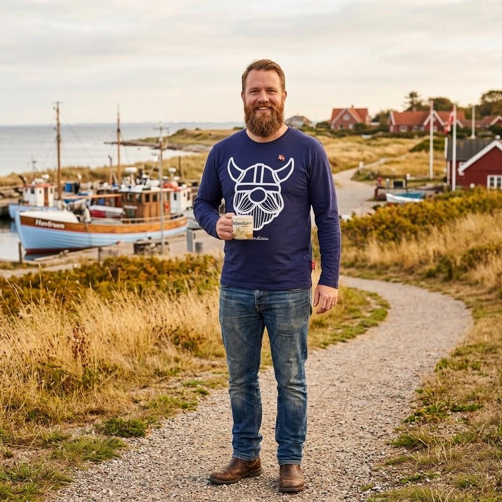 Bo Bendixen T-Shirt Langarm Wikinger mit großem Bart navy