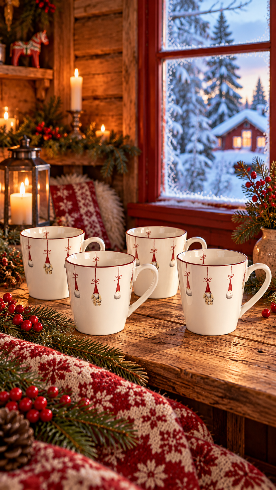Nääsgränsgården Tomte Mulled Wine Mug 0.12 l Set of 4 red/white