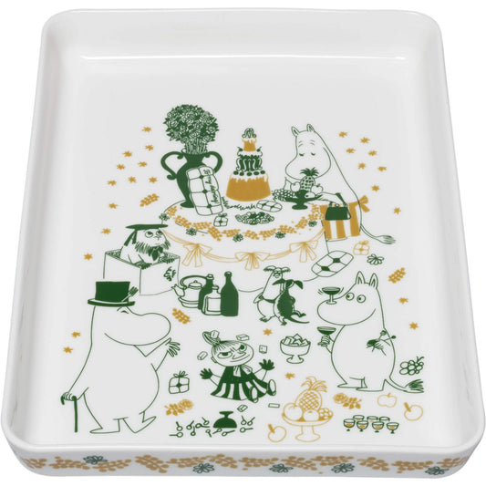 Moomin by Arabia Mumins Gift of Love Kuchenplatte / Servierpaltte 24x32 cm creme, weihnachtsgrün