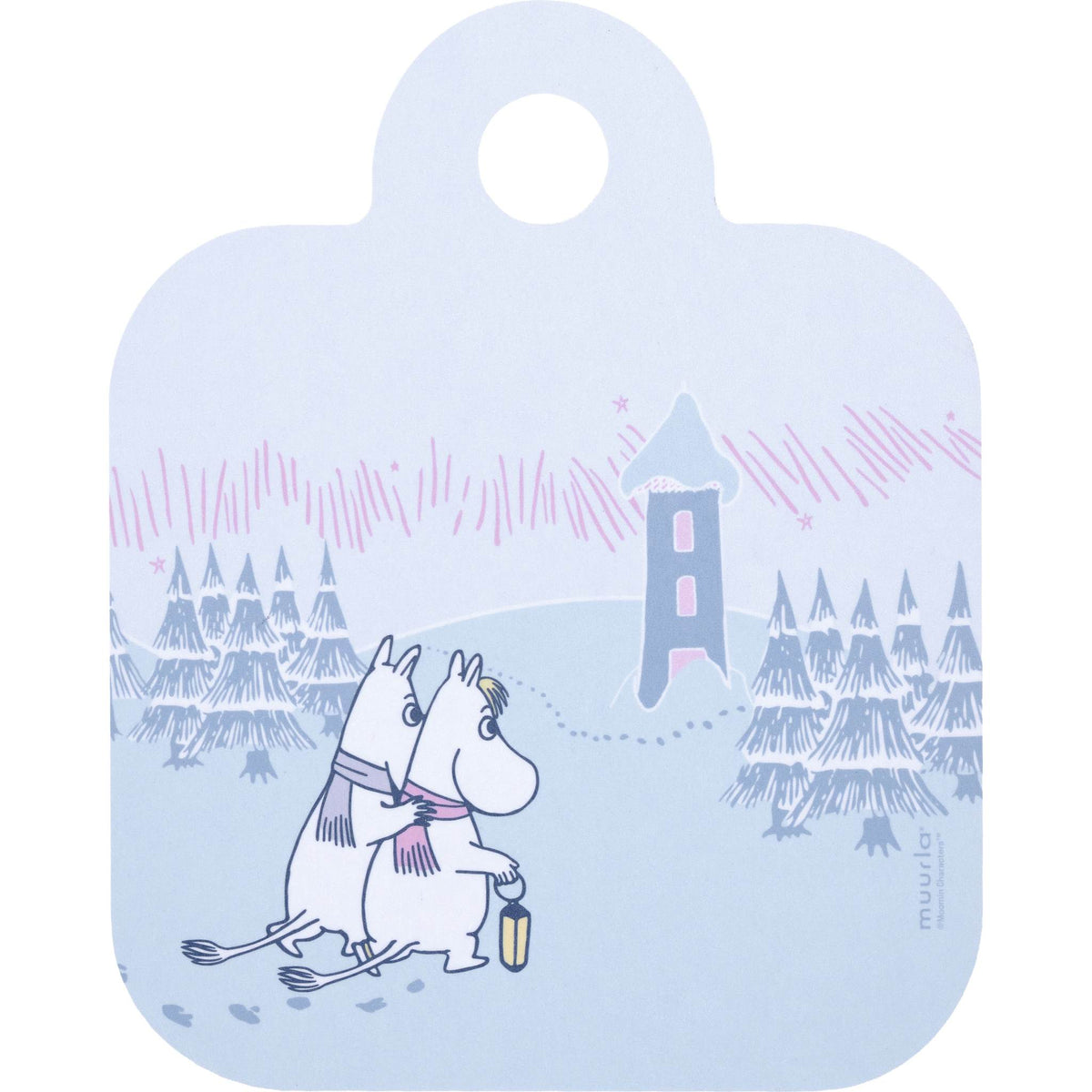 Muurla Moomin Frosty Day Cutting Board / Serving Board 20x25 cm Pink, Blue with 2 Motifs