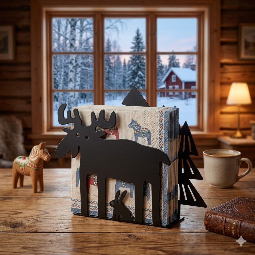 Bengt & Lotta Serviettenständer „Elch im Wald“ – Die schwedische Design-Ikone (14 cm, Schwarz)
