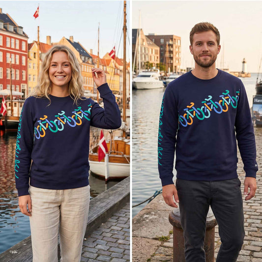Bo Bendixen Sweatshirt Rundausschnitt navy, bunt Fahrräder auf und runter