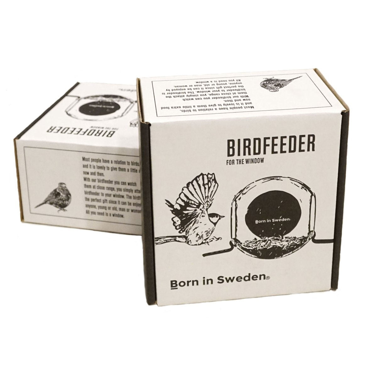 Born in Sweden Window Bird Feeder Ball, length 18 cm, Ø 10 cm, clear, black
