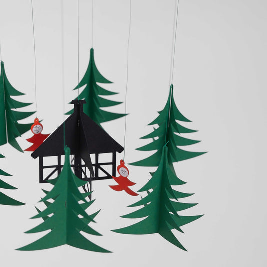 Flensted Mobiles Weihnachtswald Karton 28x28 cm tannengrün, rot