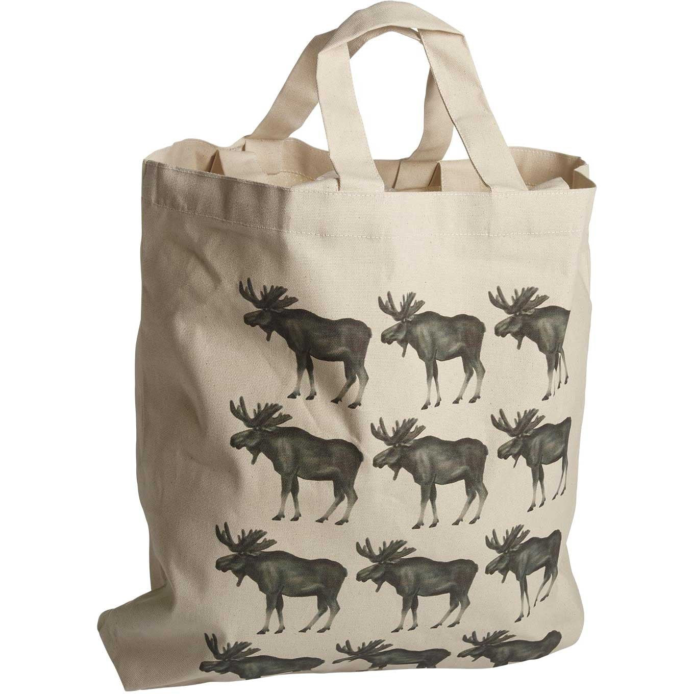 Nääsgränsgården Elch Tasche 42x48 cm Einkaufstasche aus Stoff 2 Griffe beige, dunkelgrau