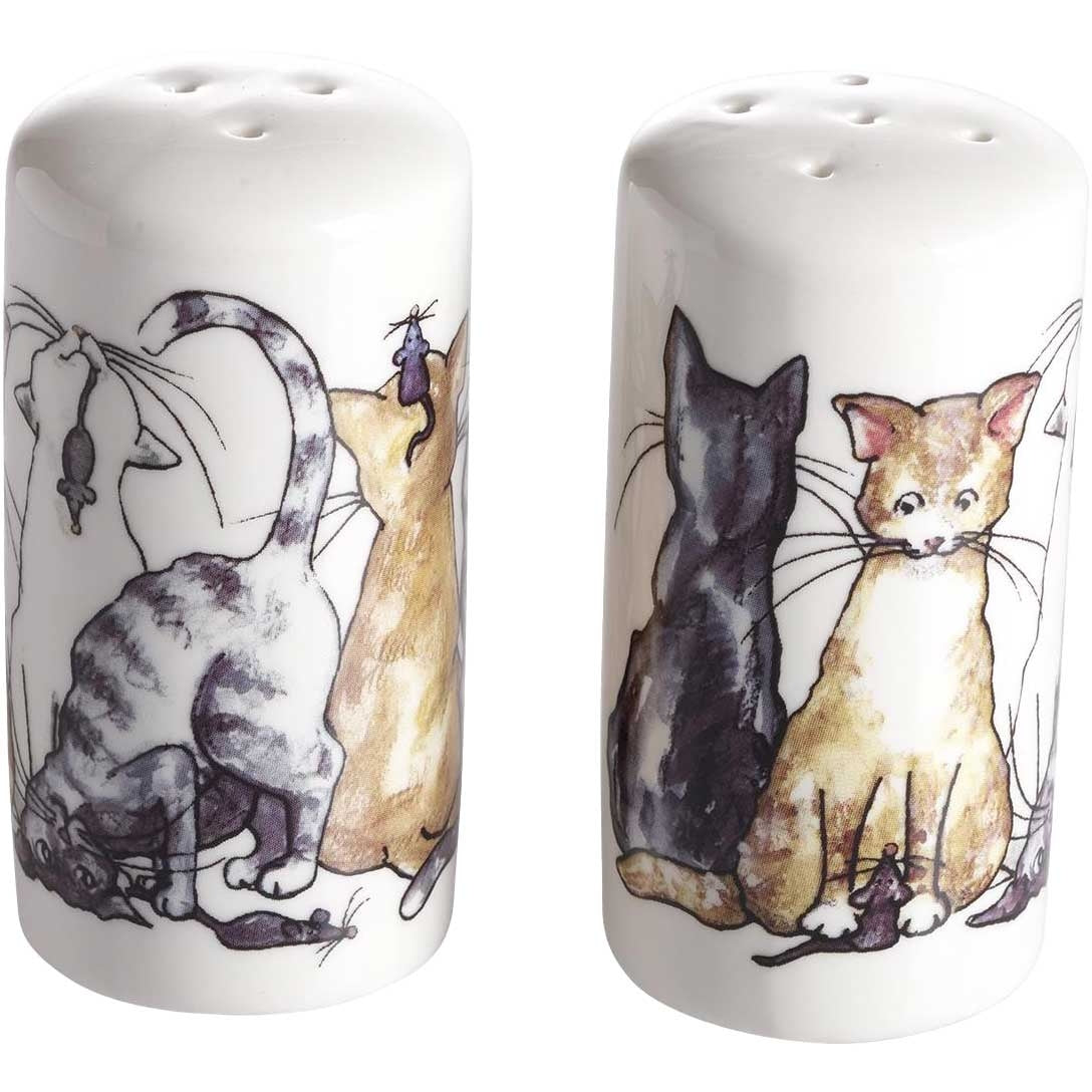 Nääsgränsgården Katzen Salzstreuer & Pfefferstreuer Höhe 8 cm 2 tlg. Set weiß , mehrfarbig