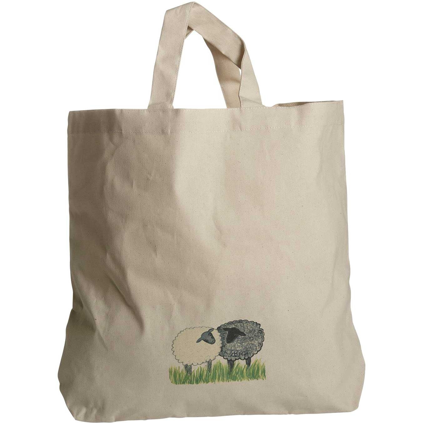 Nääsgränsgården Schafe Tasche 42x48 cm Einkaufstasche aus Stoff 2 Griffe beige, mehrfarbig