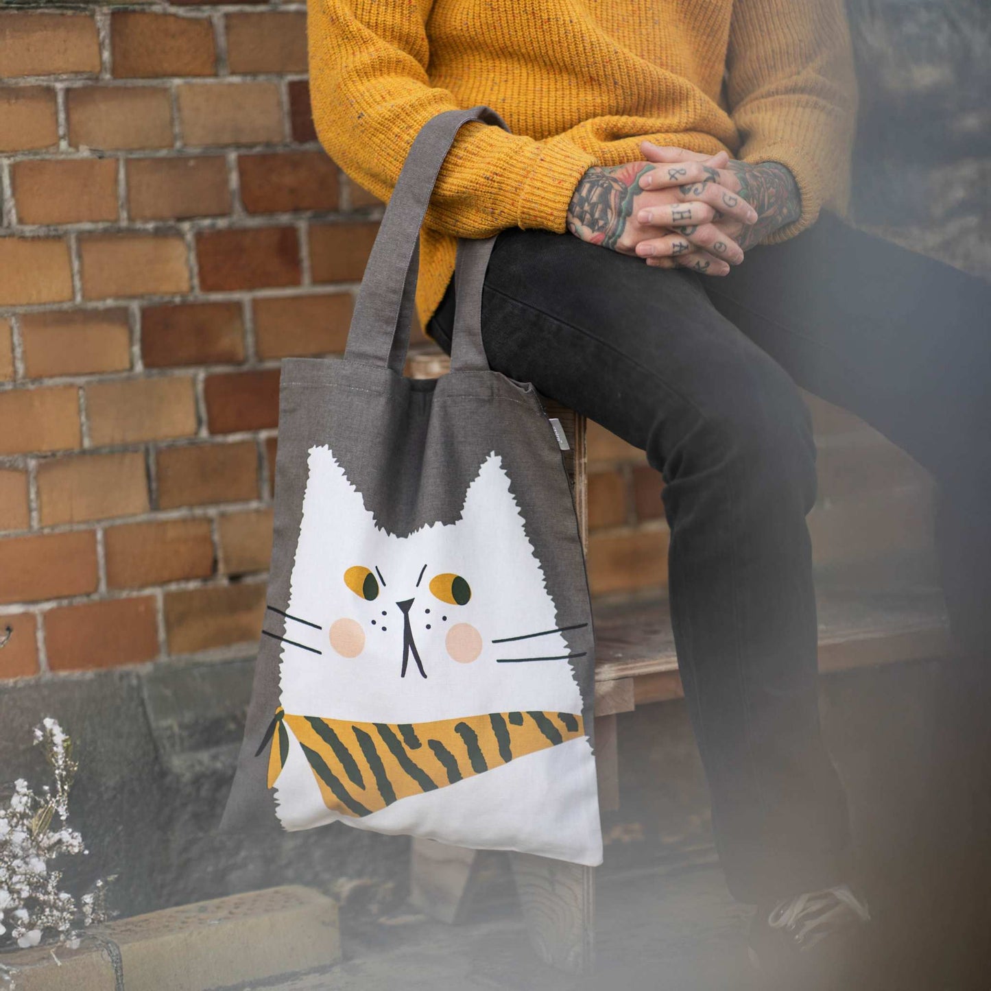 Spira of Sweden Kompiskasse Katze Måns Tasche 37x47 cm - bunte Einkaufstasche aus Stoff