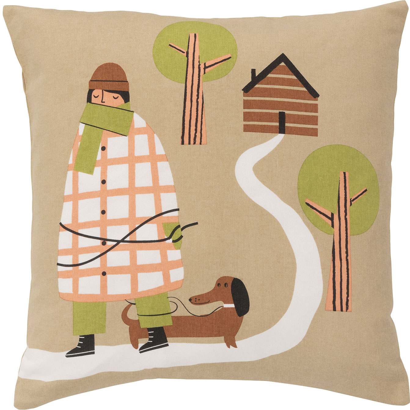 Spira of Sweden Kompiskudde Hundepromenade Kissenhülle 47x47 cm beige, mehrfarbig