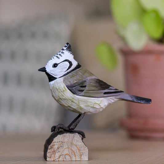Wildlife Garden DecoBird Haubenmeise handgeschnitzt