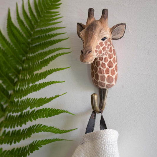 Wildlife Garden Decohook Wall Hook Giraffe (hand-carved)
