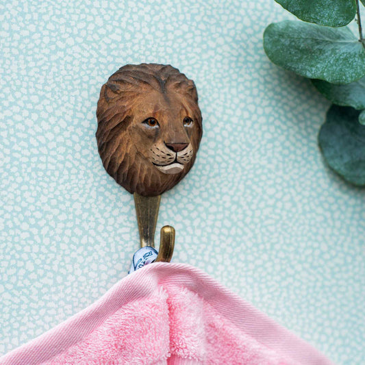 Wildlife Garden Decohook Wall Hook Lion (hand-carved)