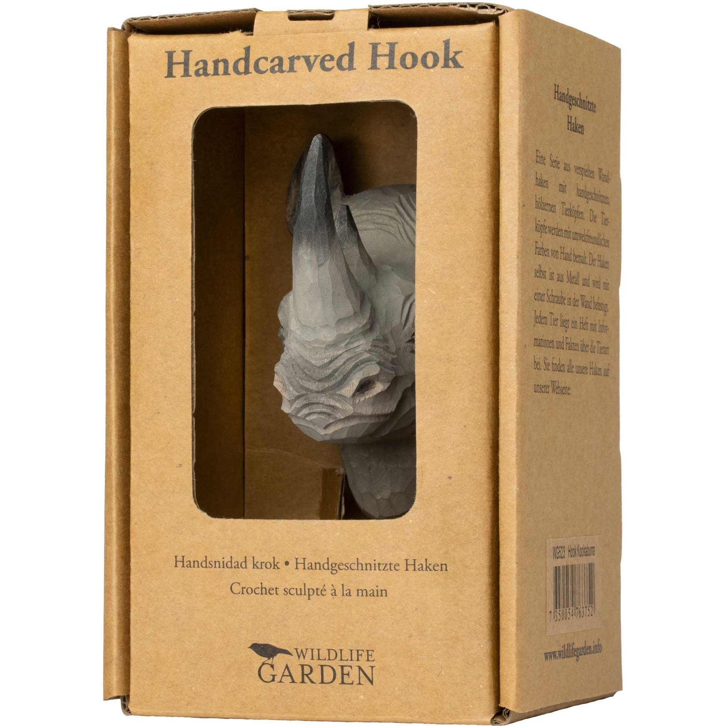 Wildlife Garden Decohook Wandhaken Nashorn (handgeschnitzt)