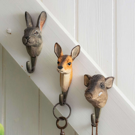Wildlife Garden Decohook Wall Hook Deer (hand-carved)