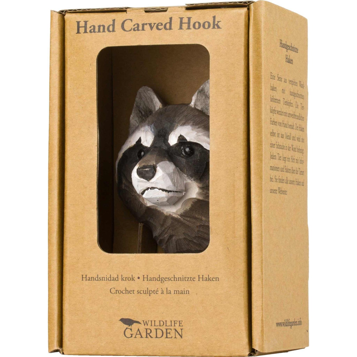 Wildlife Garden Decohook Wandhaken Waschbär (handgeschnitzt)