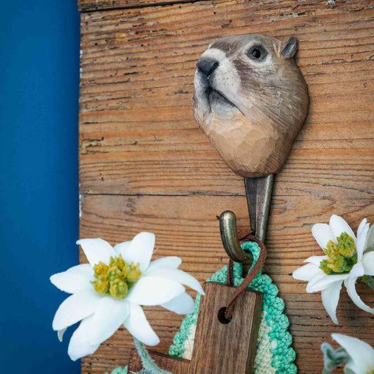 Wildlife Garden Decohook Wall Hook Marmot (hand-carved)