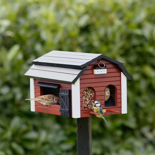 Wildlife Garden Bird Feeder Barn Height 21.5 cm Width 25 cm Length 32 cm Swedish Red