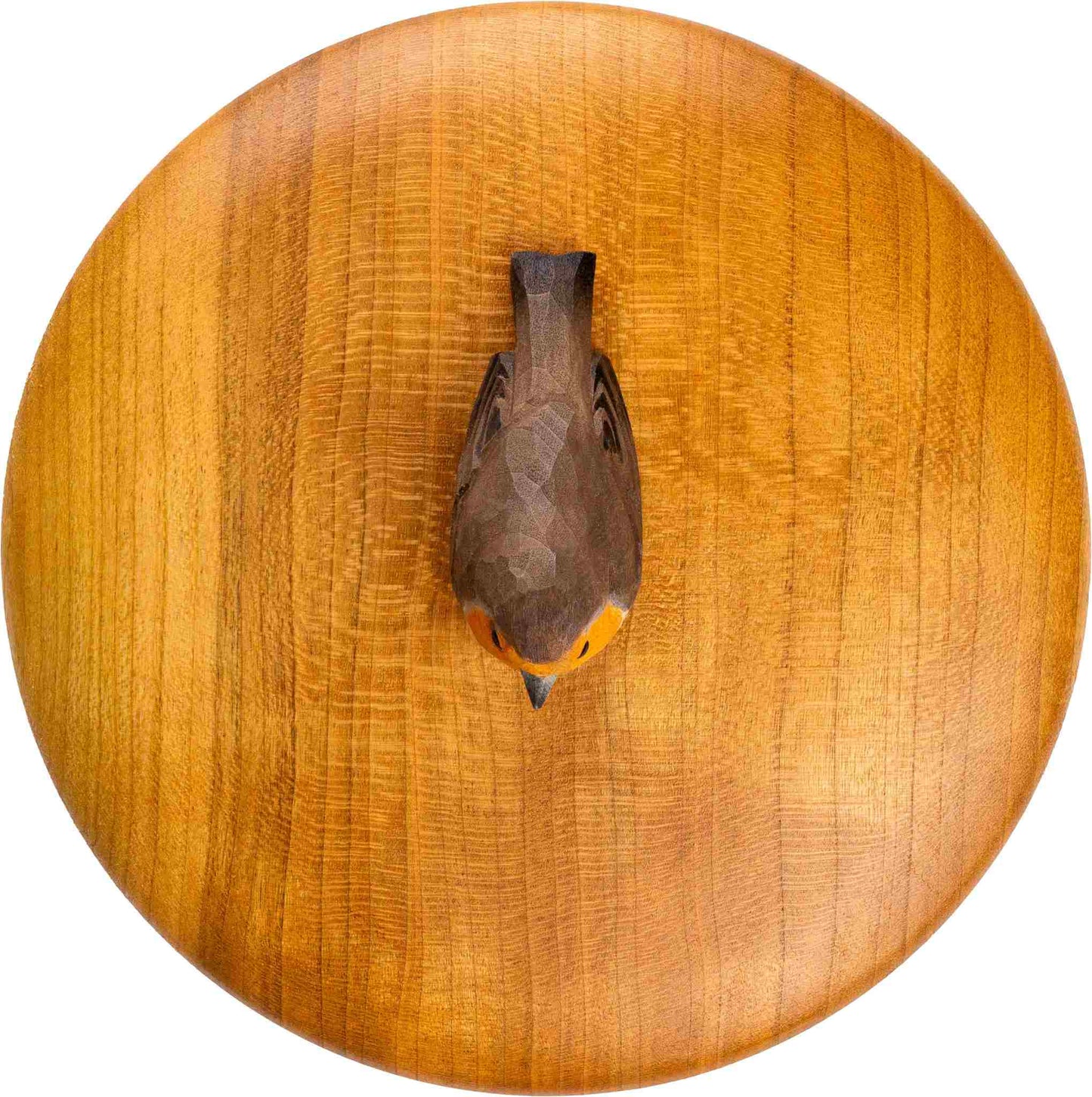 Wildlife Garden Wooden Box Robin Height 9.3 cm Ø 13 cm Hand-Carved