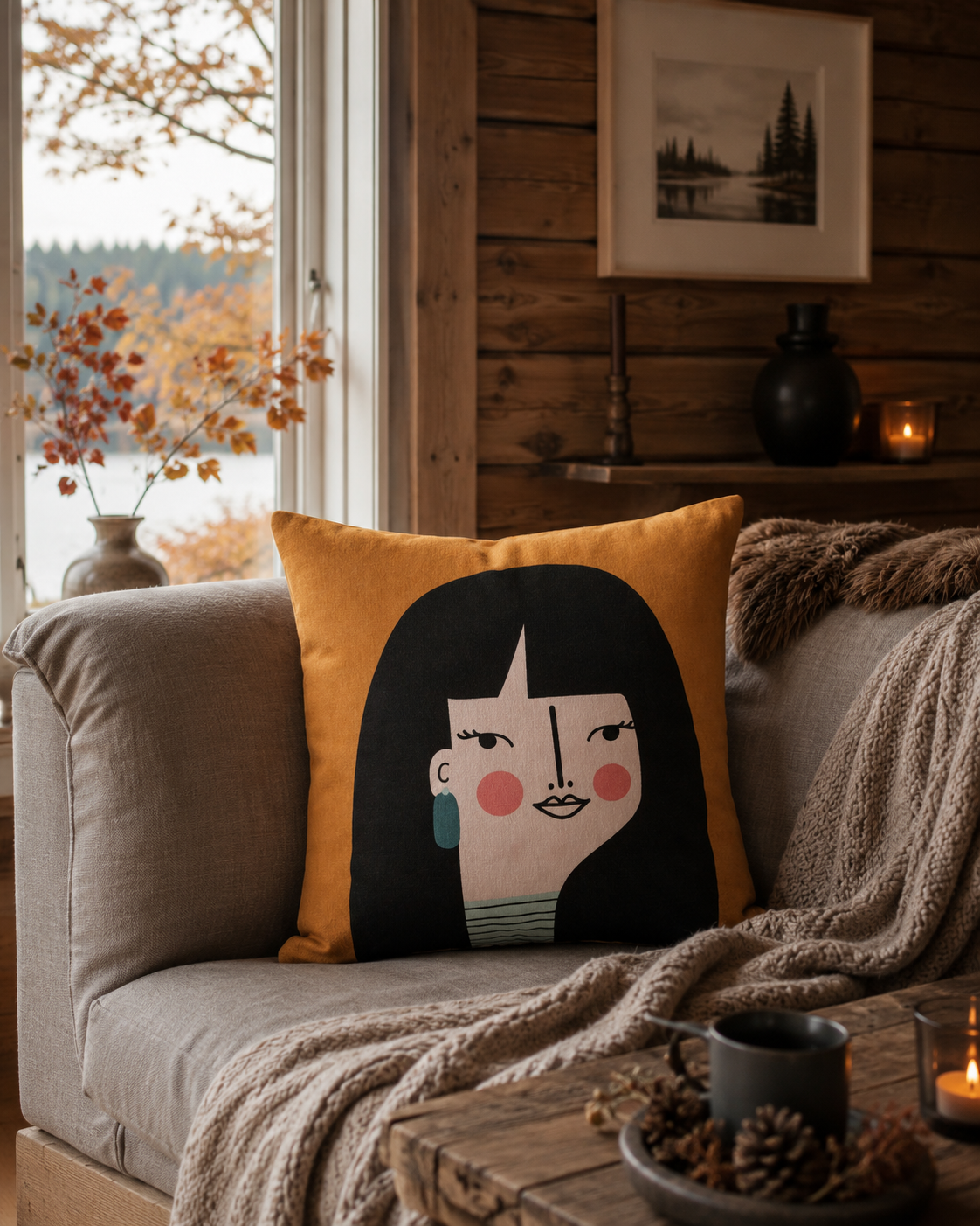 Spira of Sweden Buddy Cushion Naomi Cushion Cover 47 × 47 cm ochre, black