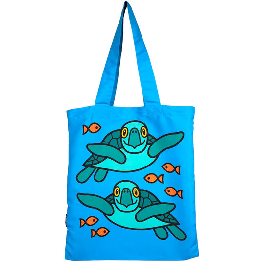 Bo Bendixen Schildkröte Tasche 40 x 44,5 cm - türkis Einkaufstasche mit Beutel aus recyceltem PET