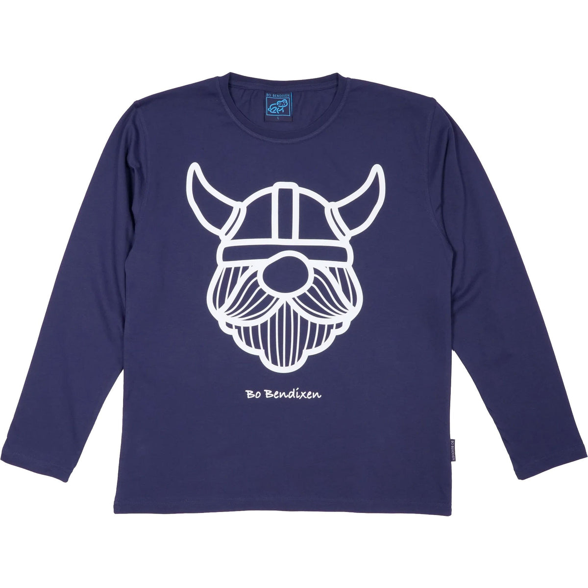 Bo Bendixen T-Shirt Langarm Wikinger mit großem Bart navy