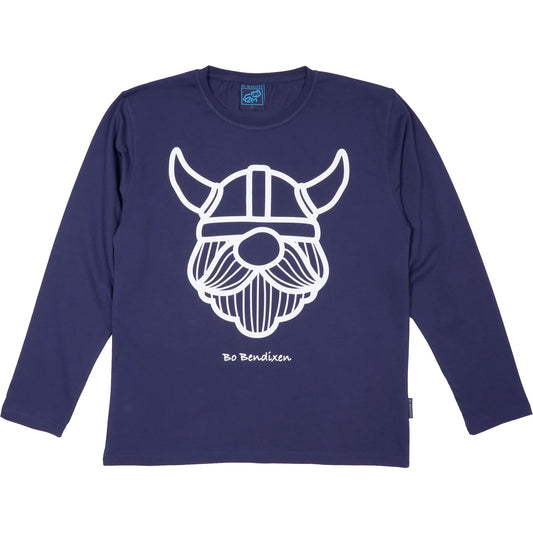 Bo Bendixen T-Shirt Langarm Wikinger mit großem Bart navy