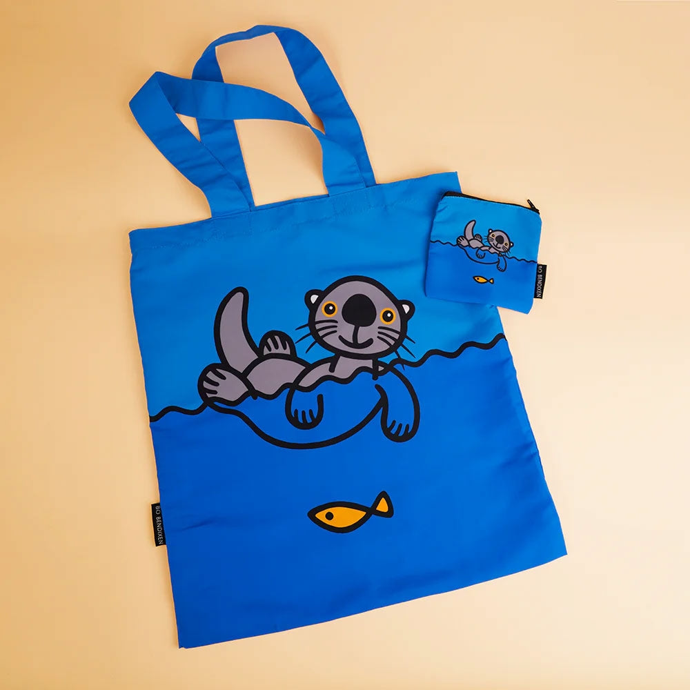 Bo Bendixen Seeotter Tasche 40 x 44,5 cm - blau Einkaufstasche mit Beutel aus recyceltem PET