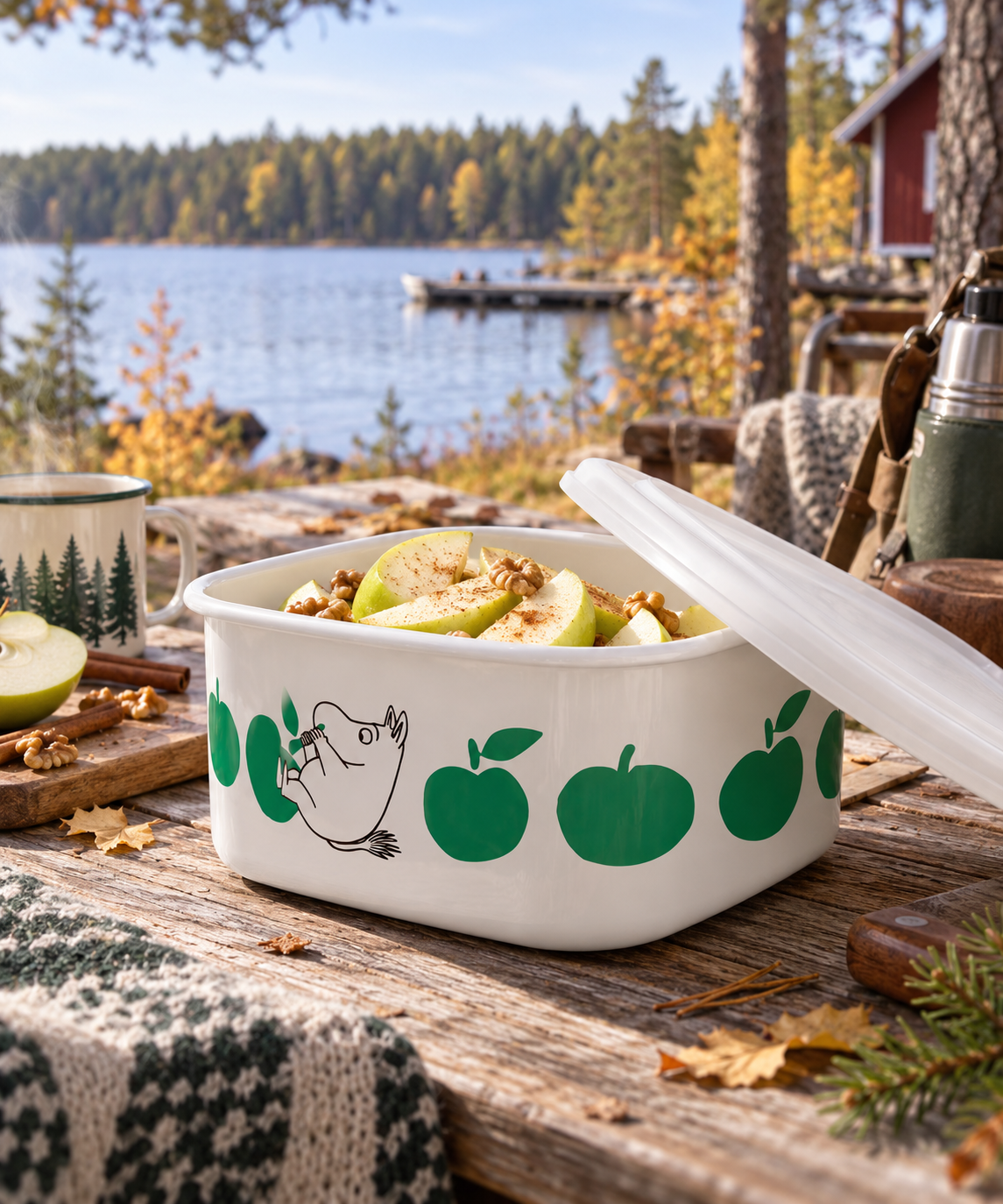 Muurla Moomin Joyful Apples Snufkin Canister 1.5 l 16x16x8.5 cm Enamel Green, White
