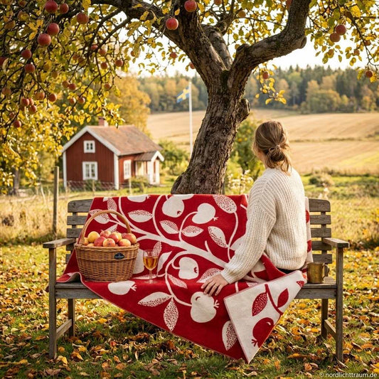 Klippan Apfel Wolldecke 130x180 cm rot, creme