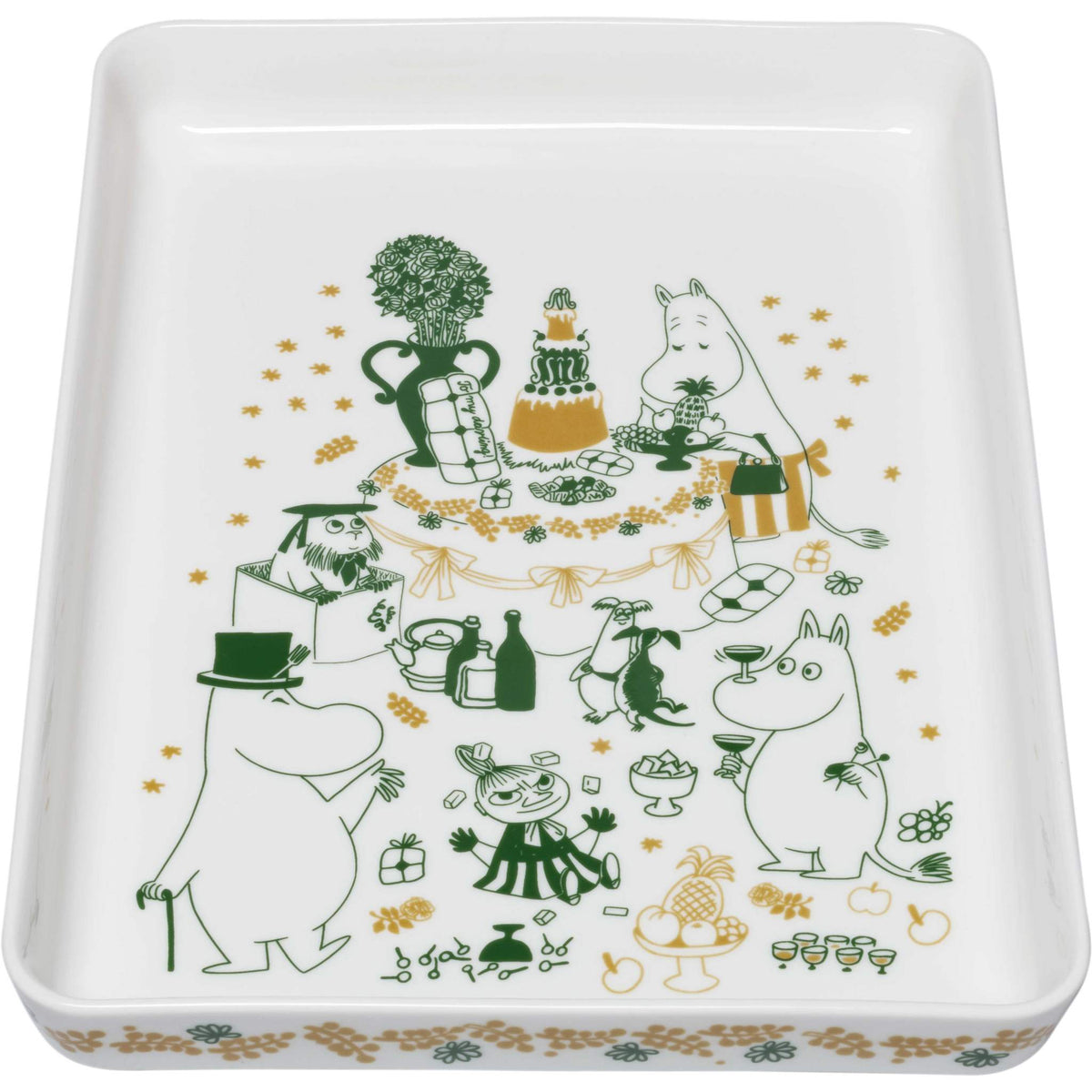 Moomin by Arabia Mumins Gift of Love Kuchenplatte / Servierpaltte  24x32 cm creme, weihnachtsgrün