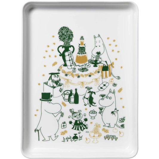 Moomin by Arabia Mumins Gift of Love Kuchenplatte / Servierpaltte  24x32 cm creme, weihnachtsgrün