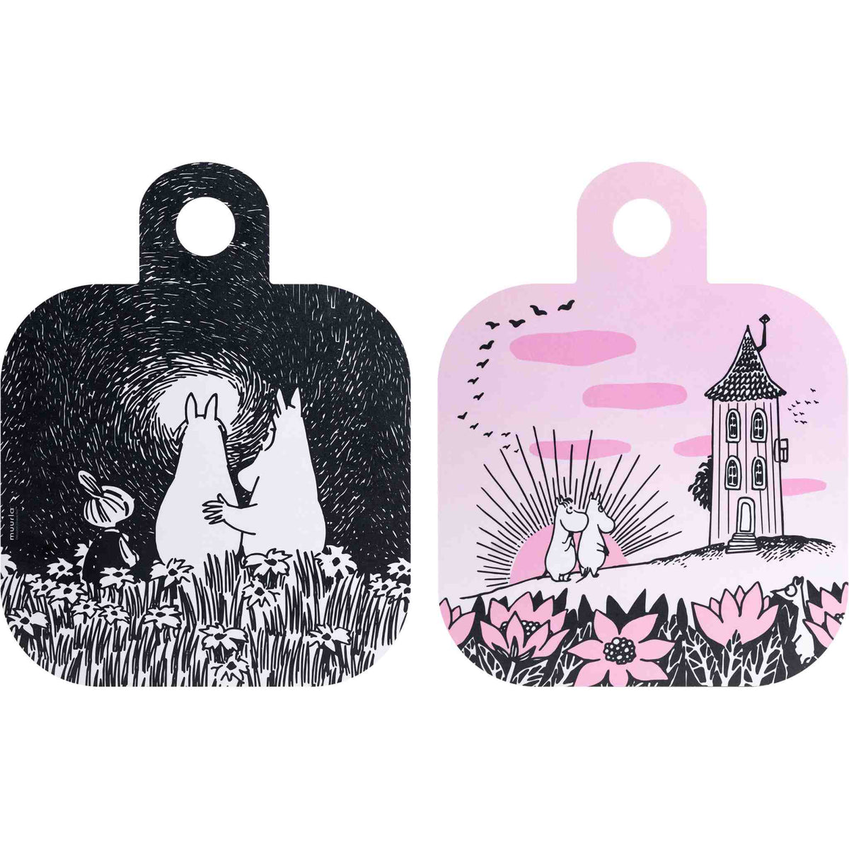 Muurla Moomin Friendship Cutting Board / Serving Board 25x32 cm pink, black with 2 motifs