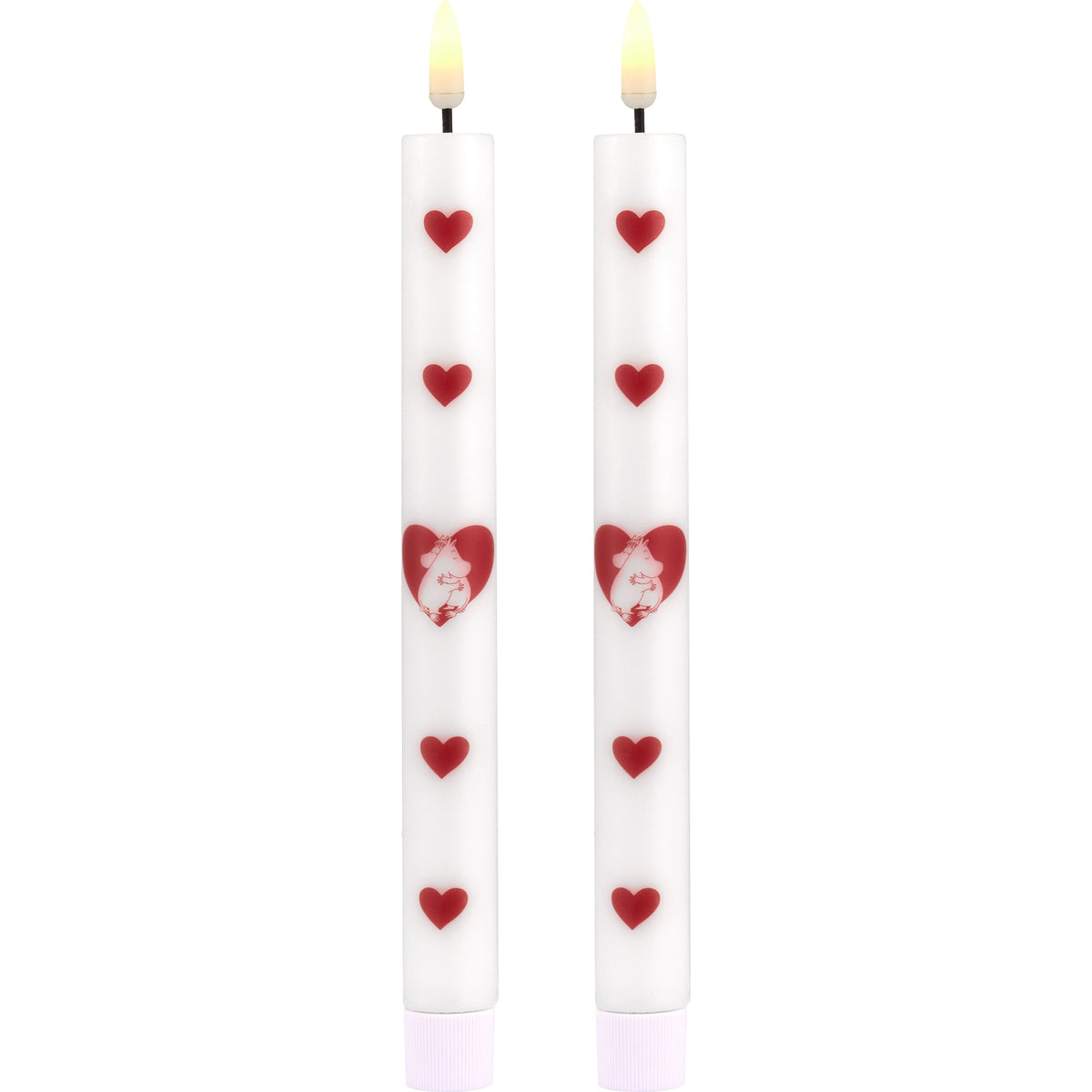 Muurla Mumins Herz LED Kronenkerze Höhe 25 cm Ø 2,2 cm weiß, rot 2 Stk.