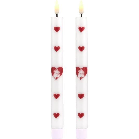 Muurla Mumins Herz LED Kronenkerze Höhe 25 cm Ø 2,2 cm weiß, rot 2 Stk.