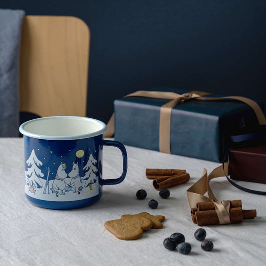Muurla Mumins Starry Night Tasse / Krug 0,8 l Emaille nachtblau, weiß
