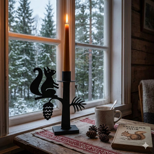 Bengt & Lotta Kerzenständer „Eichhörnchen“ – Waldzauber auf deinem Tisch (17 cm, Schwarz)