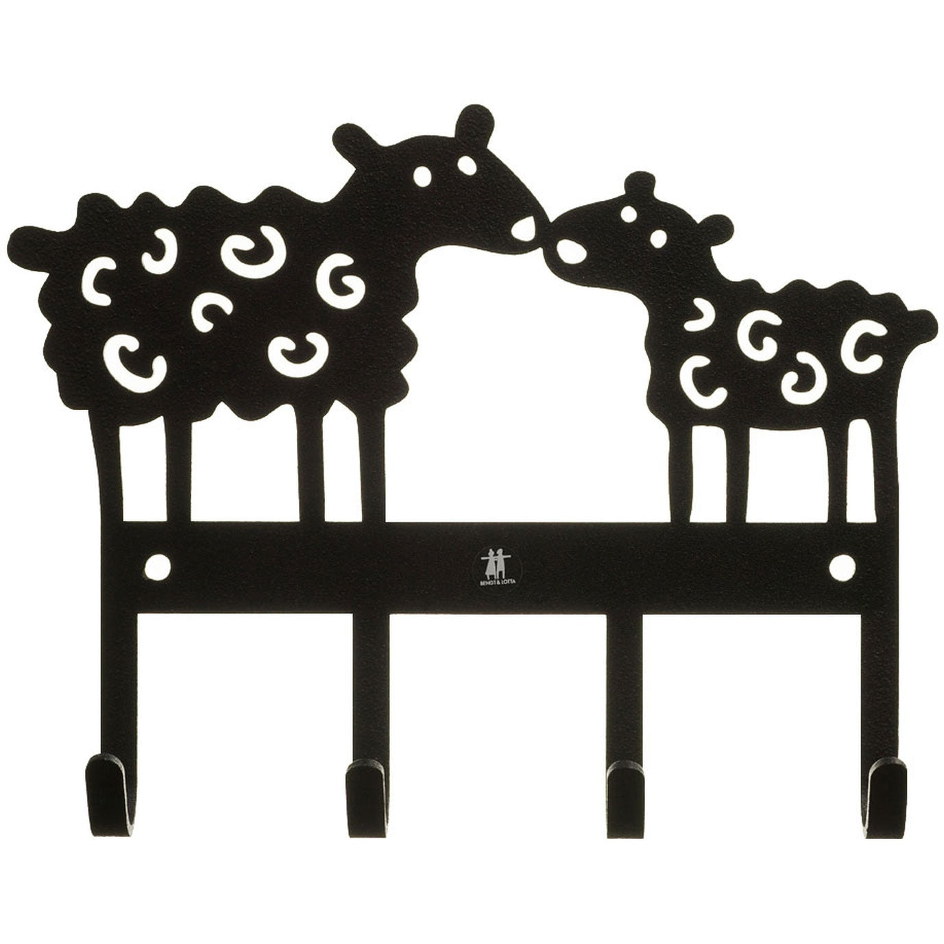 Bengt & Lotta Schaf Wandhakenleiste mit 4 Haken Metall 15x19 cm schwarz