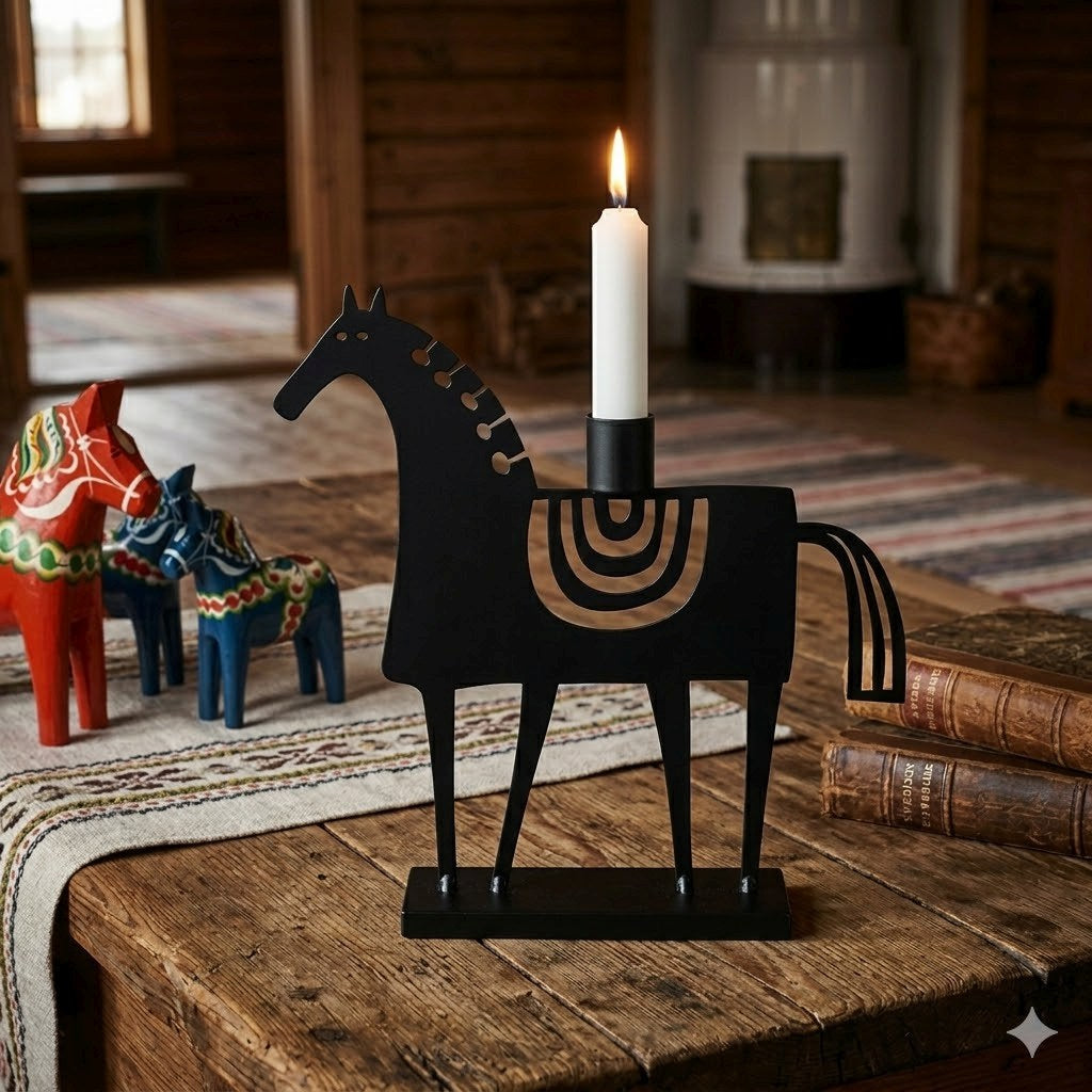 Bengt & Lotta Schwedisches Pferd Kerzenständer Höhe 23 cm schwarz