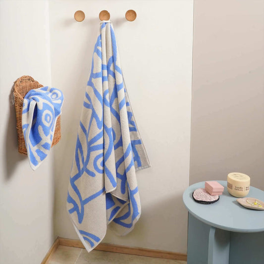 Bo Bendixen Seagulls Beach Towel 70x140 cm Cream Light Blue made of fluffy Terry Cloth