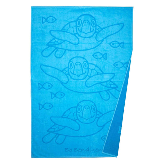 Bo Bendixen Turtle Bath Towel 70x140 cm Turquoise, Petrol made of fluffy terry cloth