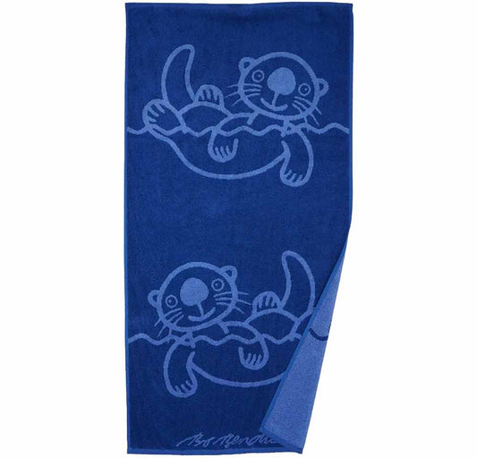 Bo Bendixen Sea Otter Beach Towel 70x140 cm dark blue, light blue made of fluffy terry cloth