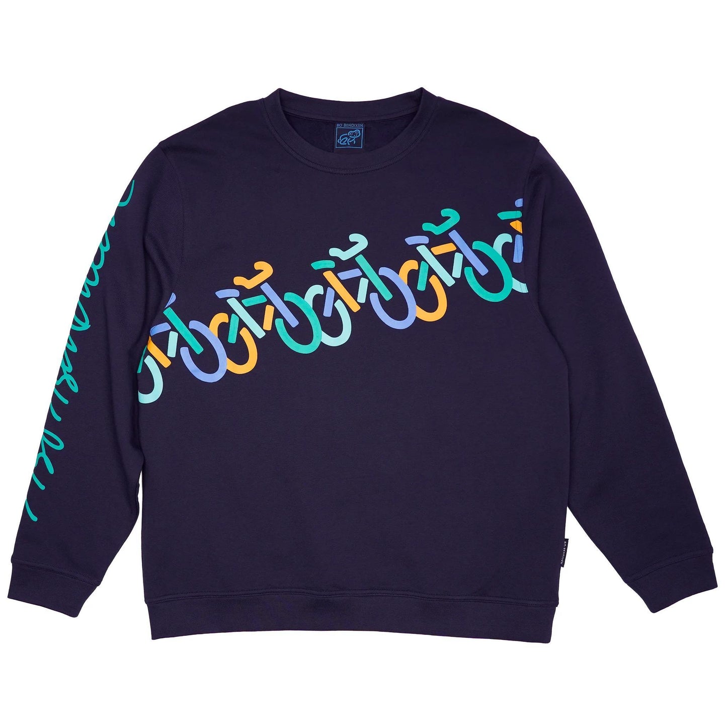 Bo Bendixen Sweatshirt Rundausschnitt navy, bunt Fahrräder auf und runter