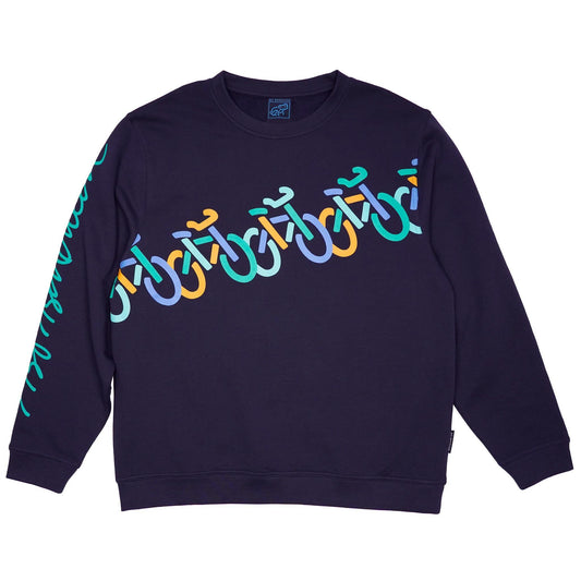 Bo Bendixen Sweatshirt Rundausschnitt navy, bunt Fahrräder auf und runter