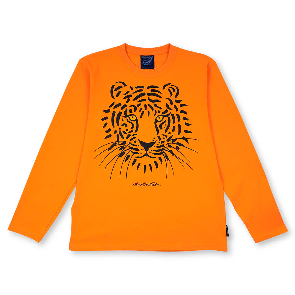Bo Bendixen T-Shirt Langarm, orange, schwarz Tiger