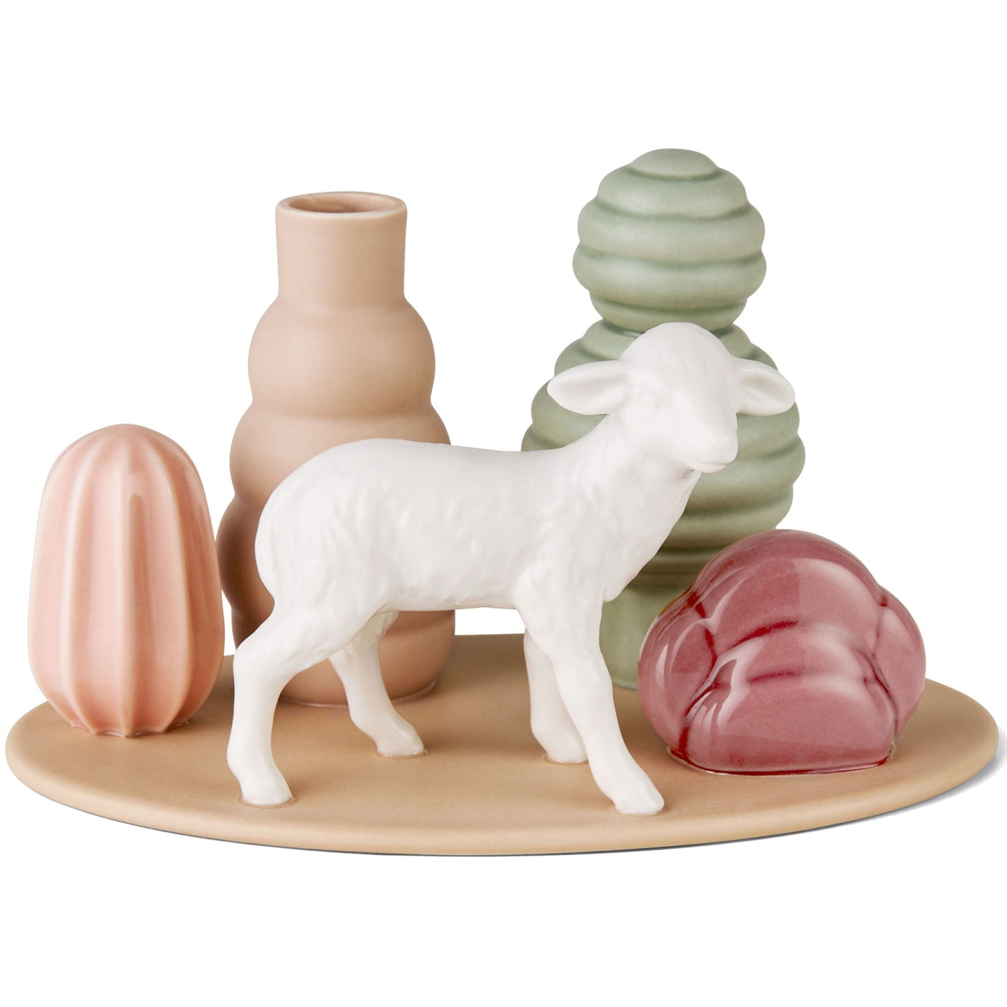 Dottir Nordic Design Sweet Stories Vase Lamm mit Figuren dusty rose Höhe 9,6 cm Länge 16,5 cm