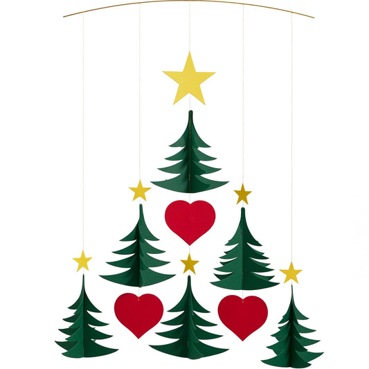 Flensted Mobiles Weihnachtsbaum 6 Karton 34x42 cm tannengrün, rot, gelb