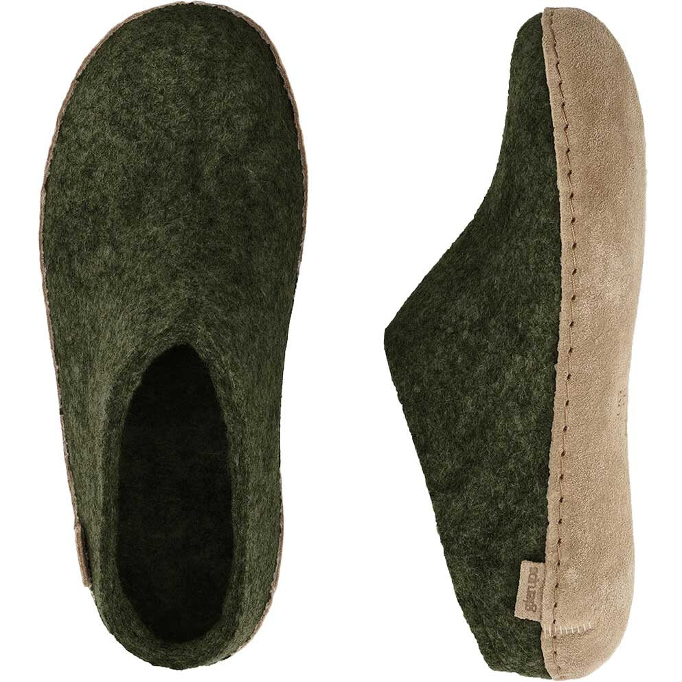 Glerups Pantoffel Modell B mit Ledersohle – Dein natürlicher Hüttenschuh aus Gotland-Woll