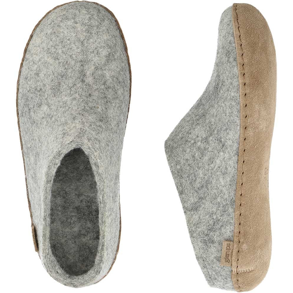 Glerups Pantoffel Modell B mit Ledersohle – Dein natürlicher Hüttenschuh aus Gotland-Woll