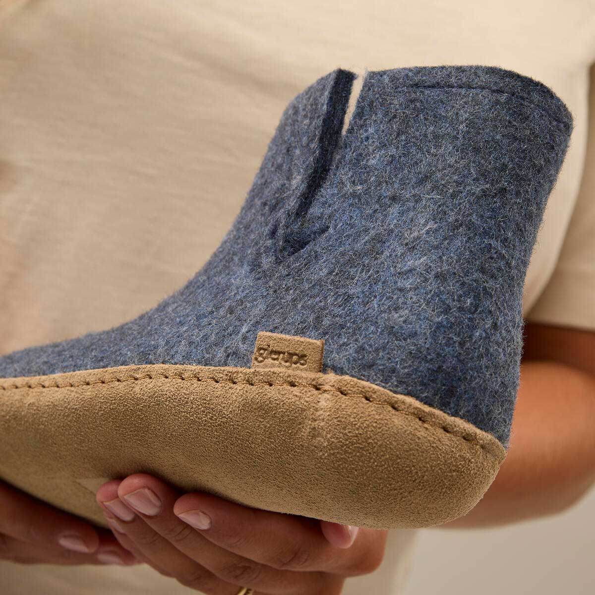 Glerups Stiefel Modell G mit Ledersohle - Dein natürlicher Hüttenschuh aus Gotland-Wolle